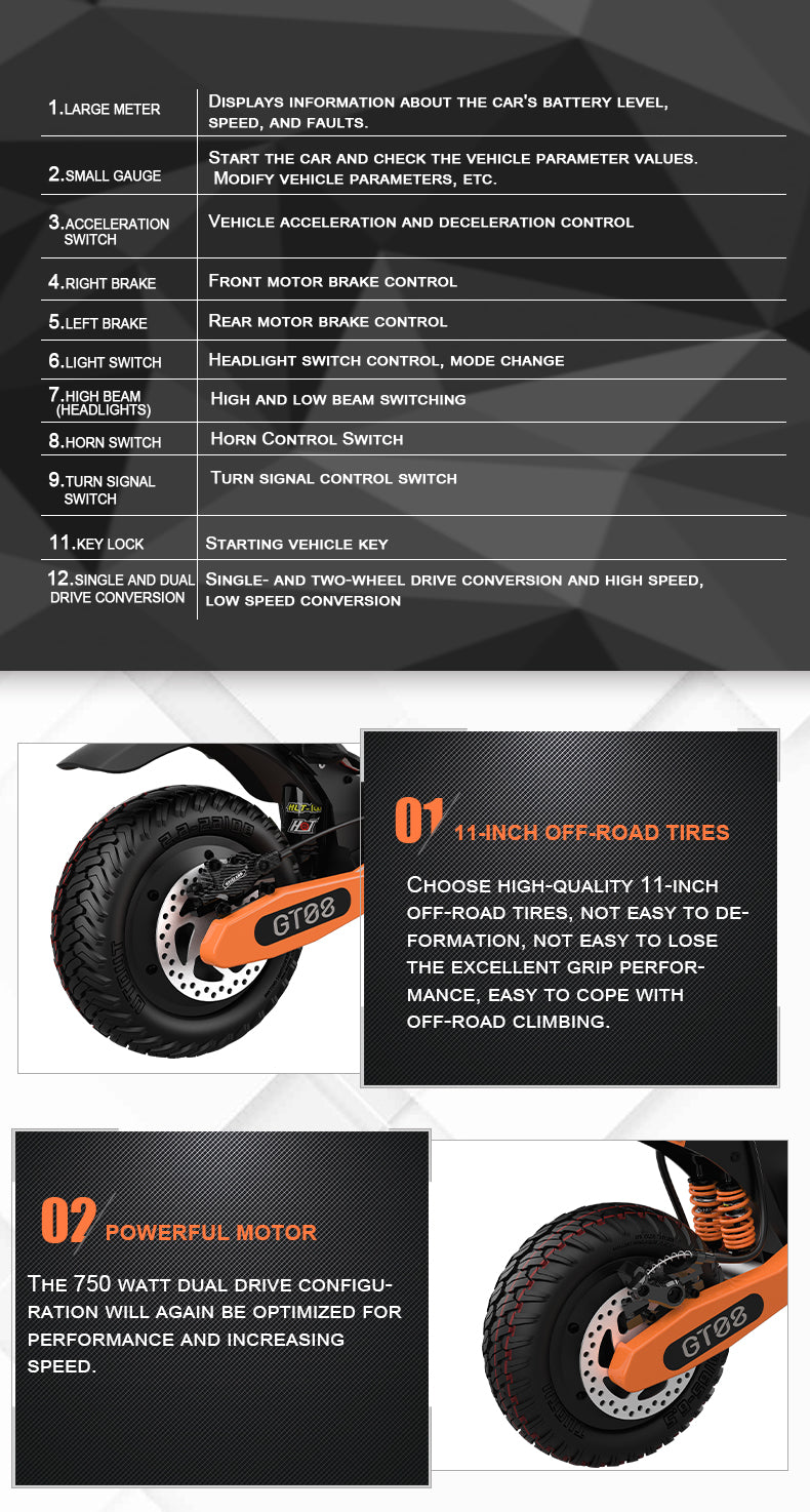 GT08 Electric Scooter For Adult 5600W Motor 60V 27AH E-Scooter 11 Inch Vacuum Off-Road Tires Off-Road Escooter