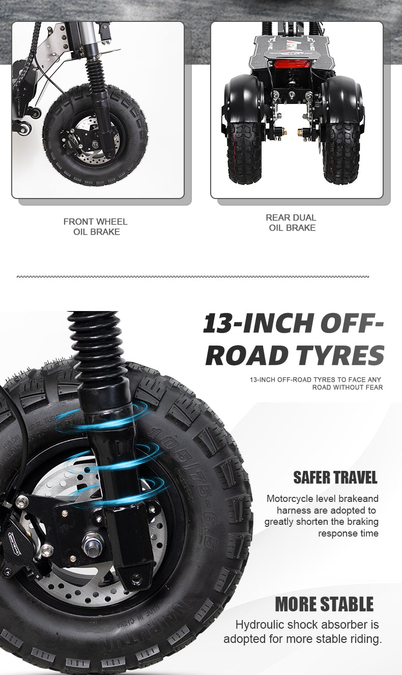 MT30 Adult Electric Scooter 6000W Motor 60V 27AH Electric Scooter 13 Inch Vacuum Off-Road Tire Off-Road Electric Scooter