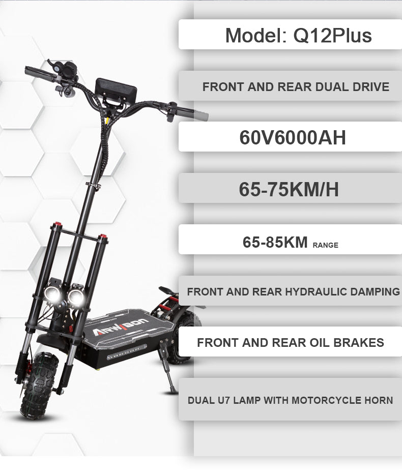 Q12plus Electric Scooter 6000W-60V-38AH Electric Scooter 80km-100KM/H Endurance 100km Road Off-road Electric Scooter
