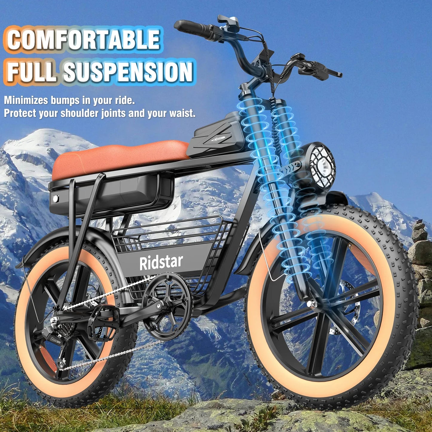 Ridstar CR20 1000W Motor 48V 15AH Long life Removable battery 20 Inch Fat Tire Adult City Mountain Electric Bicycle