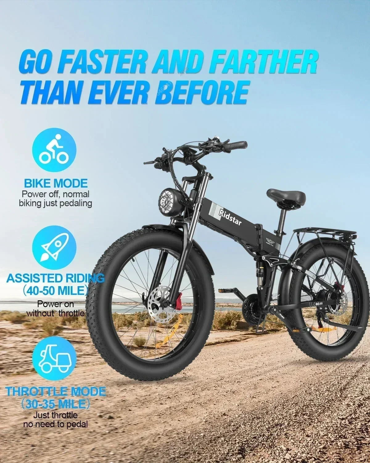 Ridstar H26 PRO Folding Electric Bike 1500W Motor 48 v23ah Battery Hydraulic Brake E Bike 26*4.0 Inch Fat Tire Electric Bike