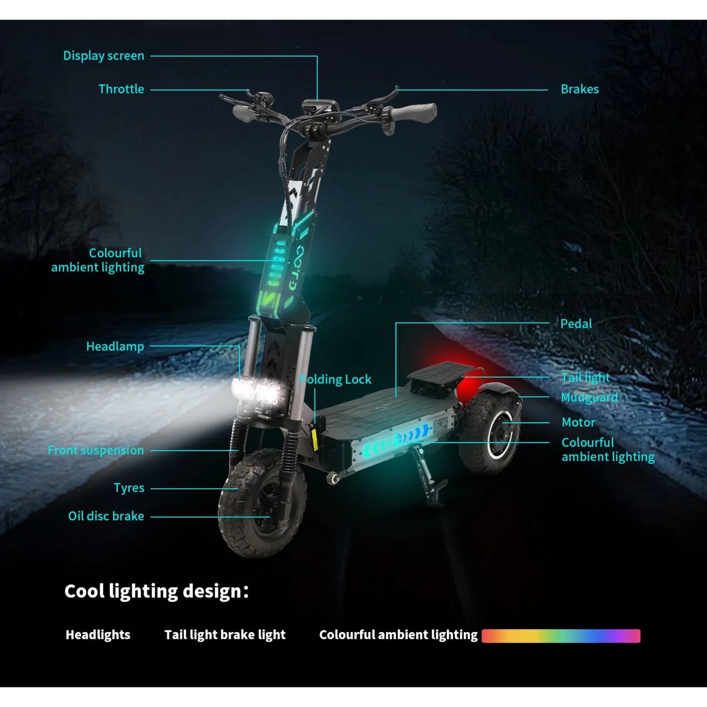 OOTD T30 Electric Scooter 3200W Dual Motor 60V 31.2Ah NFC Unlocking Function E-Scooter 13" Off-road Fat Tires Scooters Electric