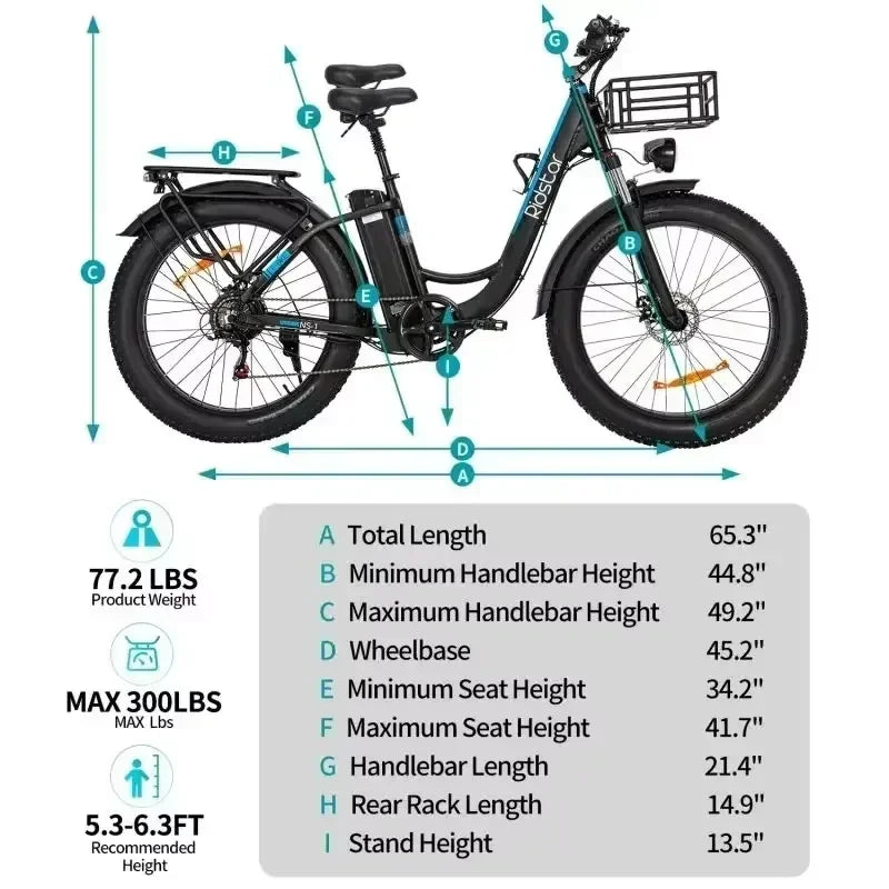 Ridstar MN26 E Bike Powerful Electric Motor 48V20AH Battery Adult Electric Bicycle 26*4.0-in Fat Tire Snow Electric Bike