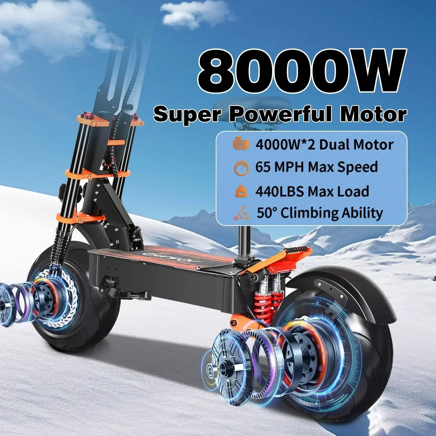 X8 Pro 8000W60V38.8AH electric scooter 14-inch off-road tires 95km/h LCD display folding electric scooter with seats