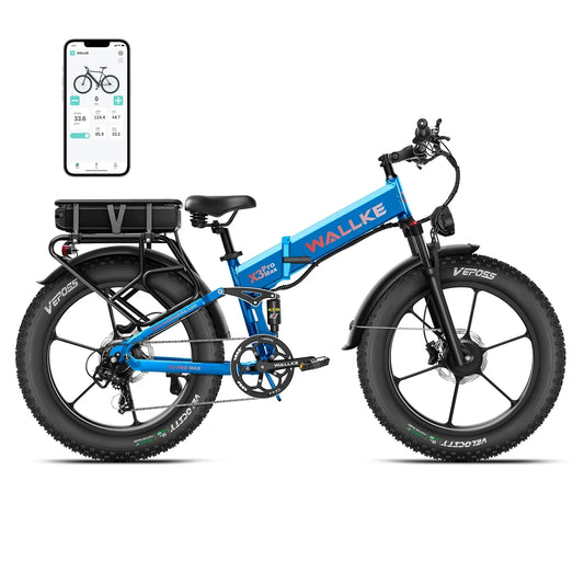 Wallke X3 Electric Bike 1500W Dual Motor 22AH/44AH Foldable Electric Bicycle  26'' Fat Tire E-Mountain Bike With APP Control