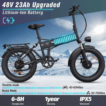 RIDSTAR H20 PRO Folding Electric Bike 2000W Dual Motor 48V23AH Hidden Battery Electric Bicycle Adult 20" Fat Tire Mountain Ebike