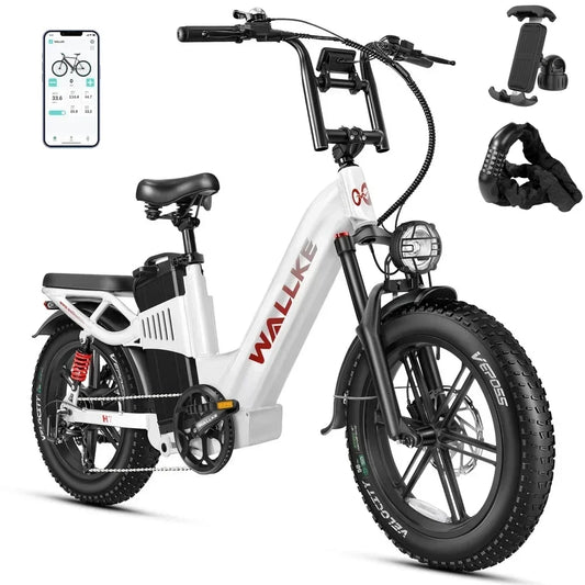 Wallke H7 Electric Bicycle 1200W/2000W Dual Motor Electric Bike 40Ah/60Ah Step Thru Ebike 20*4'' Fat Tire Ebike W/APP Control