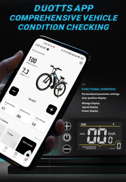 DUOTTS C29 Electric Bike Adult 15Ah*2 Dual Battery 100km Range 50km/h 750W 29"Tire Electric Bicycle City Road Commuting E-Bike