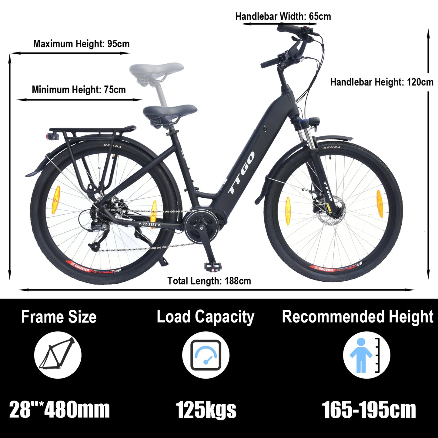TTGO LK-ZZ-28ST City Electric Bike 36V20AH Battery 180km Range,25km/h 250W Motor Adult Electric Bicycle,26"Mountain Fat Ebike