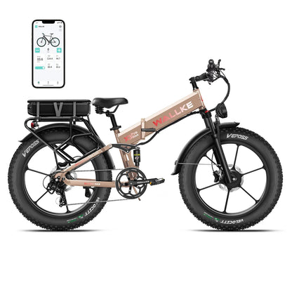 Wallke X3 Electric Bike 1500W Dual Motor 22AH/44AH Foldable Electric Bicycle  26'' Fat Tire E-Mountain Bike With APP Control