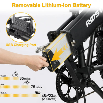 RIDSTAR H20 PRO Folding Electric Bike 2000W Dual Motor 48V23AH Hidden Battery Electric Bicycle Adult 20" Fat Tire Mountain Ebike