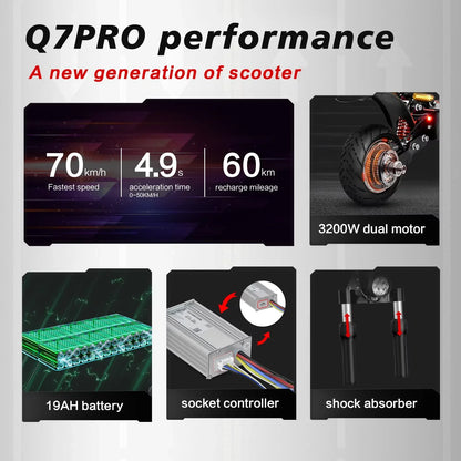 BOYUEDA Q7Pro Escooter 3200W Dual Motor 52V19AH Battery Dual Drive 10 Inch Adult E-Scooter Silent Tire Foldable Electric Scooter