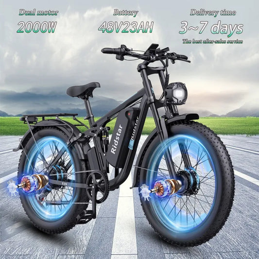 Ridstar E26 Electric Bicycle 2000W Dual Motor 48V23AH Battery Hydraulic Brake Ebike 26-inch Fat Tire Mountain Off-road ebike