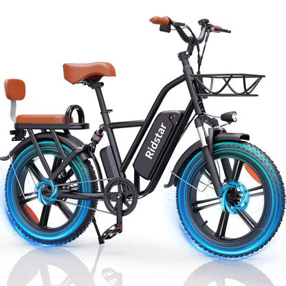 Ridstar FM-001 Electric Bicycle 1000W 48V 15AH Road City Ebike Adult 20 inch Fat Tire Beach Mountain Rear Seat Bicycle