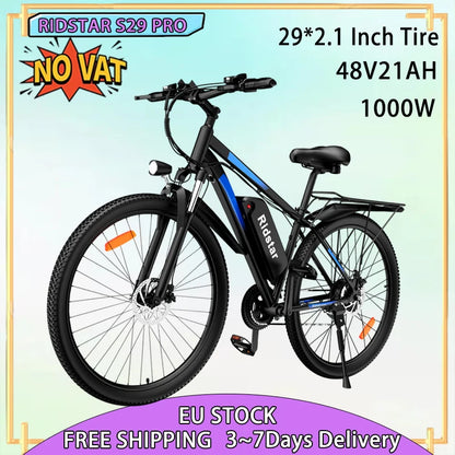 Ridstar S29 PRO Electric Bicycle 1000W Powerful Motor 48V21AH Lithium Battery  E-bike 29*2.1 Inch All-terrain Tire Electric Bike