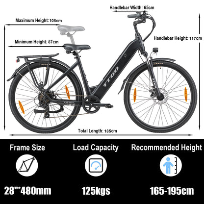 TTGO HZ-28ST Electric Bicycle,28'' 250W Motor 36V20Ah Battery 25km/h 100km Max Range Electric Bike,Disc Brake Mountain Fat Ebike