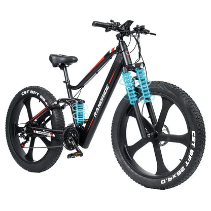 RANDRIDE YX90M Electric Bike, 26'' Fat Tire, 1000W Motor, 48V13.6Ah Battery, 45km/h Max Speed, 100km Range, Hydraulic Brake, LCD