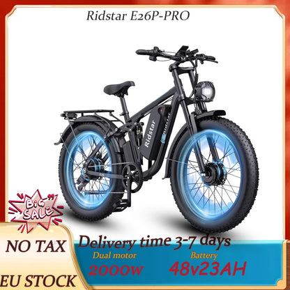 Ridstar E26 Electric Bicycle 2000W Dual Motor 48V23AH Battery Hydraulic Brake Ebike 26-inch Fat Tire Mountain Off-road ebike