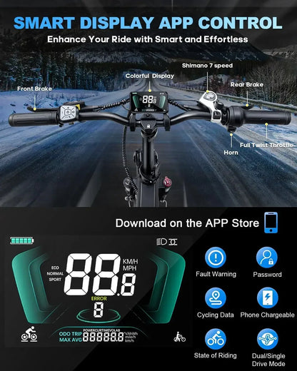 Wallke H9 AWD Electric Bicycle 2000W Folding Electric Bike 40AH/60AH Ebike 20*4.0" Fat Tire E-Mountain Bike with APP Control