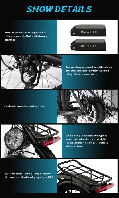 DUOTTS C29 Electric Bike Adult 15Ah*2 Dual Battery 100km Range 50km/h 750W 29"Tire Electric Bicycle City Road Commuting E-Bike