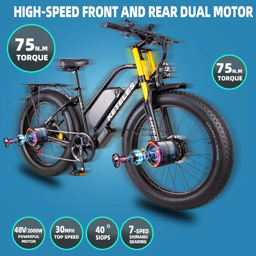 KETELES XF4000 Electric Bike 2000W48V 23AH Off-road Mountain Electric Bike Road City Electric Bike All Terrain