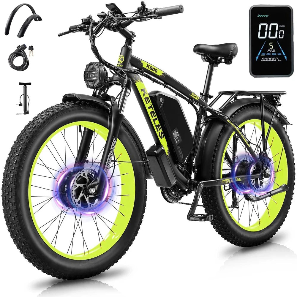 KETELES k800 adult 2000W dual motor electric bike, 23AH battery, 26*4.0 fat tire electric mountain bike.