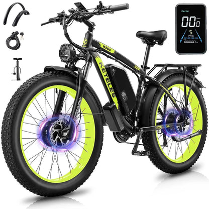 KETELES k800 adult 2000W dual motor electric bike, 23AH battery, 26*4.0 fat tire electric mountain bike.