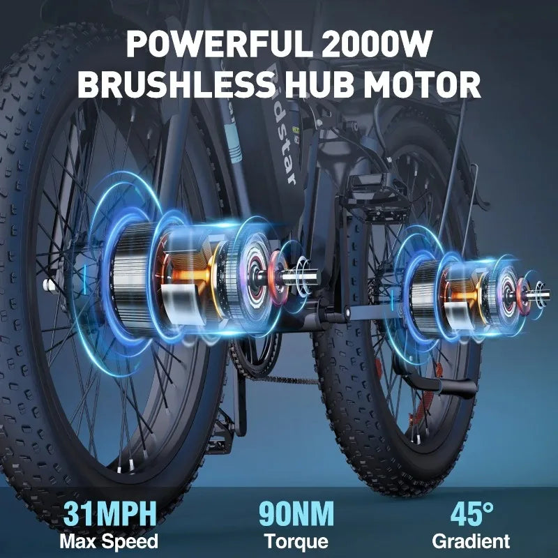Ridstar E26 Electric Bicycle 2000W Dual Motor 48V23AH Battery Hydraulic Brake Ebike 26-inch Fat Tire Mountain Off-road ebike
