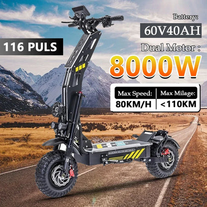 116 Puls E-Scooter 8000W Dual Motor 60V40AH Hydraulic Brake Electric Scooter 14" Explosion-proof Tire with Turn Signal EScooters