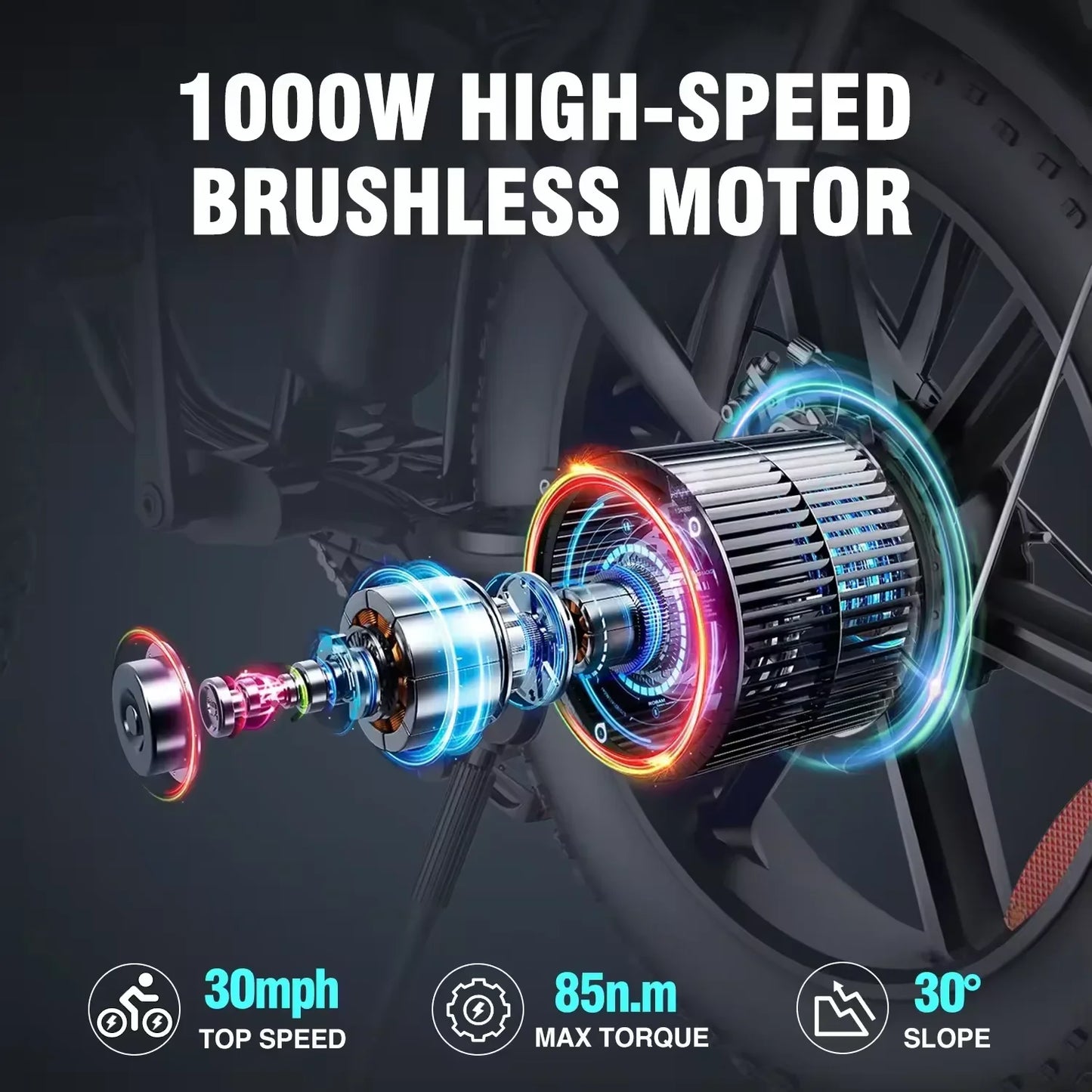 Ridstar FM-001 Electric Bicycle 1000W 48V 15AH Road City Ebike Adult 20 inch Fat Tire Beach Mountain Rear Seat Bicycle