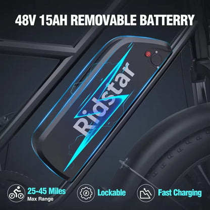 Ridstar FM-001 Electric Bicycle 1000W 48V 15AH Road City Ebike Adult 20 inch Fat Tire Beach Mountain Rear Seat Bicycle