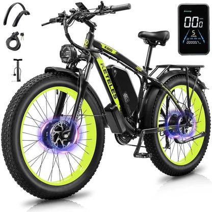KETELES k800 adult 2000W dual motor electric bike, 23AH battery, 26*4.0 fat tire electric mountain bike.