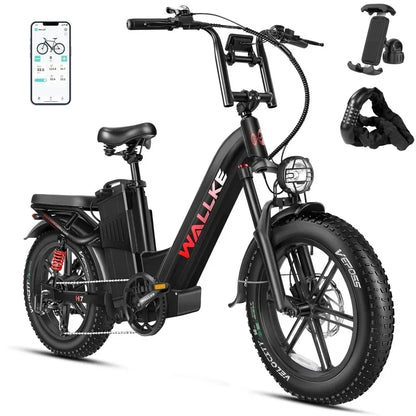 Wallke H7 Electric Bicycle 1200W/2000W Dual Motor Electric Bike 40Ah/60Ah Step Thru Ebike 20*4'' Fat Tire Ebike W/APP Control