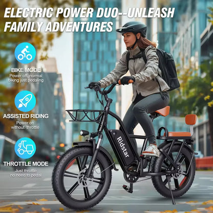 Ridstar FM-001 Electric Bicycle 1000W 48V 15AH Road City Ebike Adult 20 inch Fat Tire Beach Mountain Rear Seat Bicycle