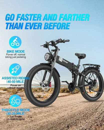 Ridstar H26 PRO Folding Electric Bike 1500W Motor 48 v23ah Battery Hydraulic Brake E Bike 26*4.0 Inch Fat Tire Electric Bike