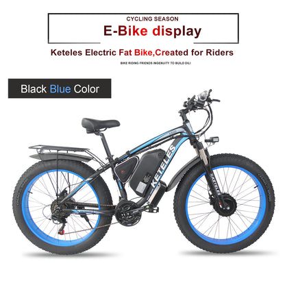 KETELES K800 1000W 17.5AH Electric Bicycle Two Wheel Drive E-Bike Fat Tire Dual Motor Electric Bike For Men 26 Inch
