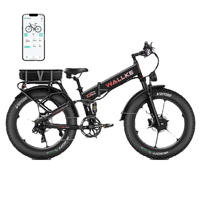 Wallke X3 Electric Bike 1500W Dual Motor 22AH/44AH Foldable Electric Bicycle  26'' Fat Tire E-Mountain Bike With APP Control