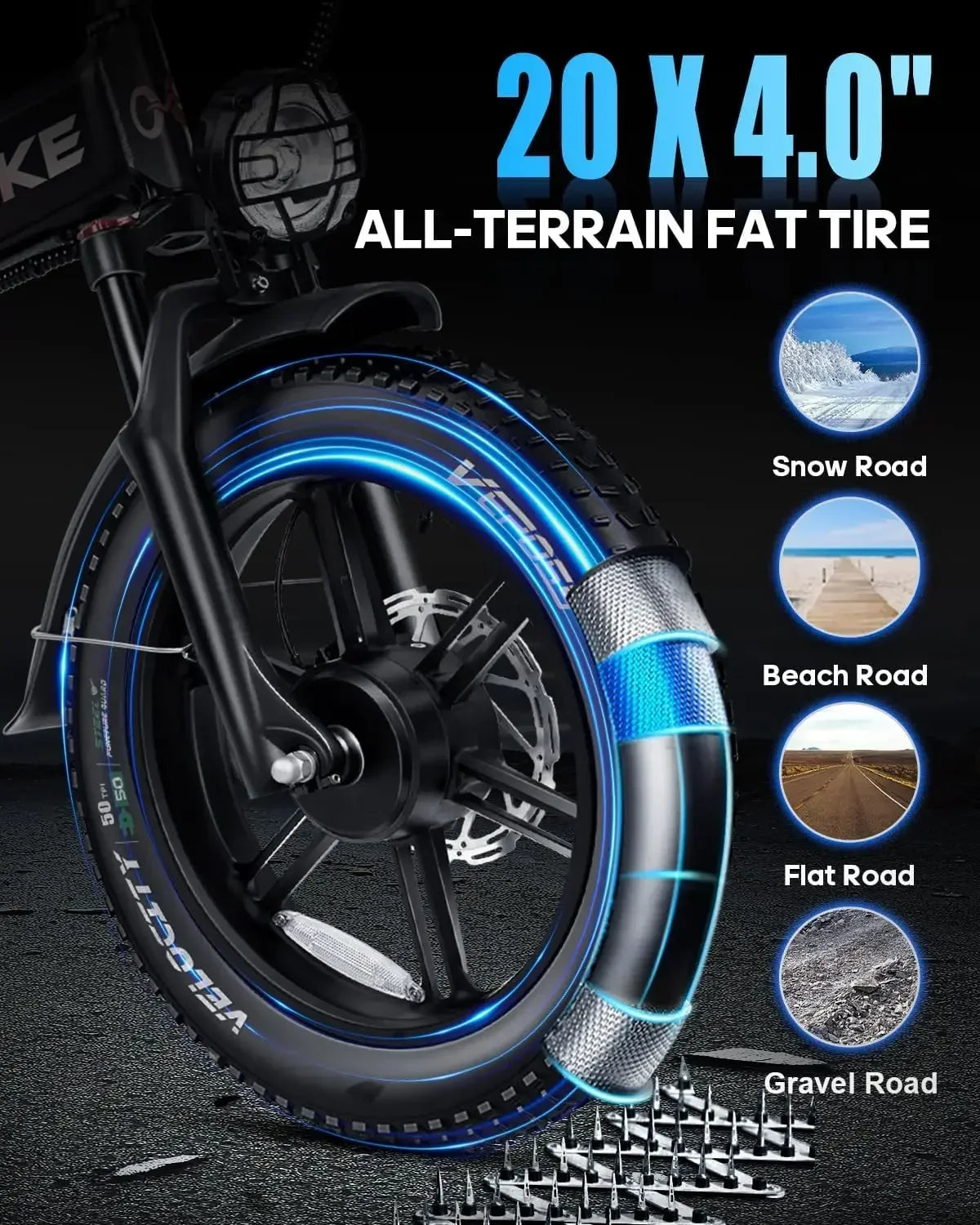 Wallke H9 AWD Electric Bicycle 2000W Folding Electric Bike 40AH/60AH Ebike 20*4.0" Fat Tire E-Mountain Bike with APP Control