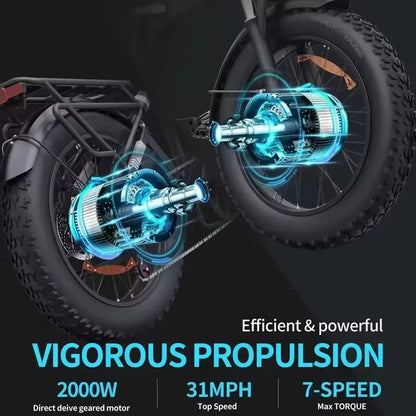 RIDSTAR H20 PRO Folding Electric Bike 2000W Dual Motor 48V23AH Hidden Battery Electric Bicycle Adult 20" Fat Tire Mountain Ebike