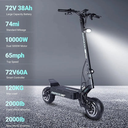 X7 Electric Scooter 10000W 38.3AH72V Endurance 100-120km Dual Power Motor 11 Inch Road Tire Adult Foldable Electric Scooter