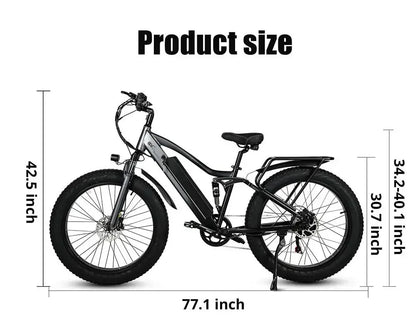 CMACEWHEEL TP26 Electric Bicycle  48V17AH Lithium Battery Adult Riding Electric Bike 26*4 inch Fat Tire Mountain Snow E-bike