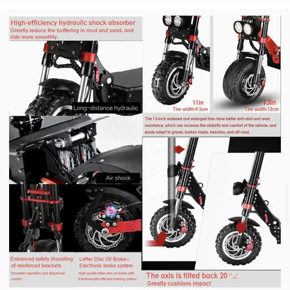 Baoyueda electric scooter S4 - 13/11 inch adult powerful off-road type 8000 watt 60V 43Ah battery 100 km electric scooter
