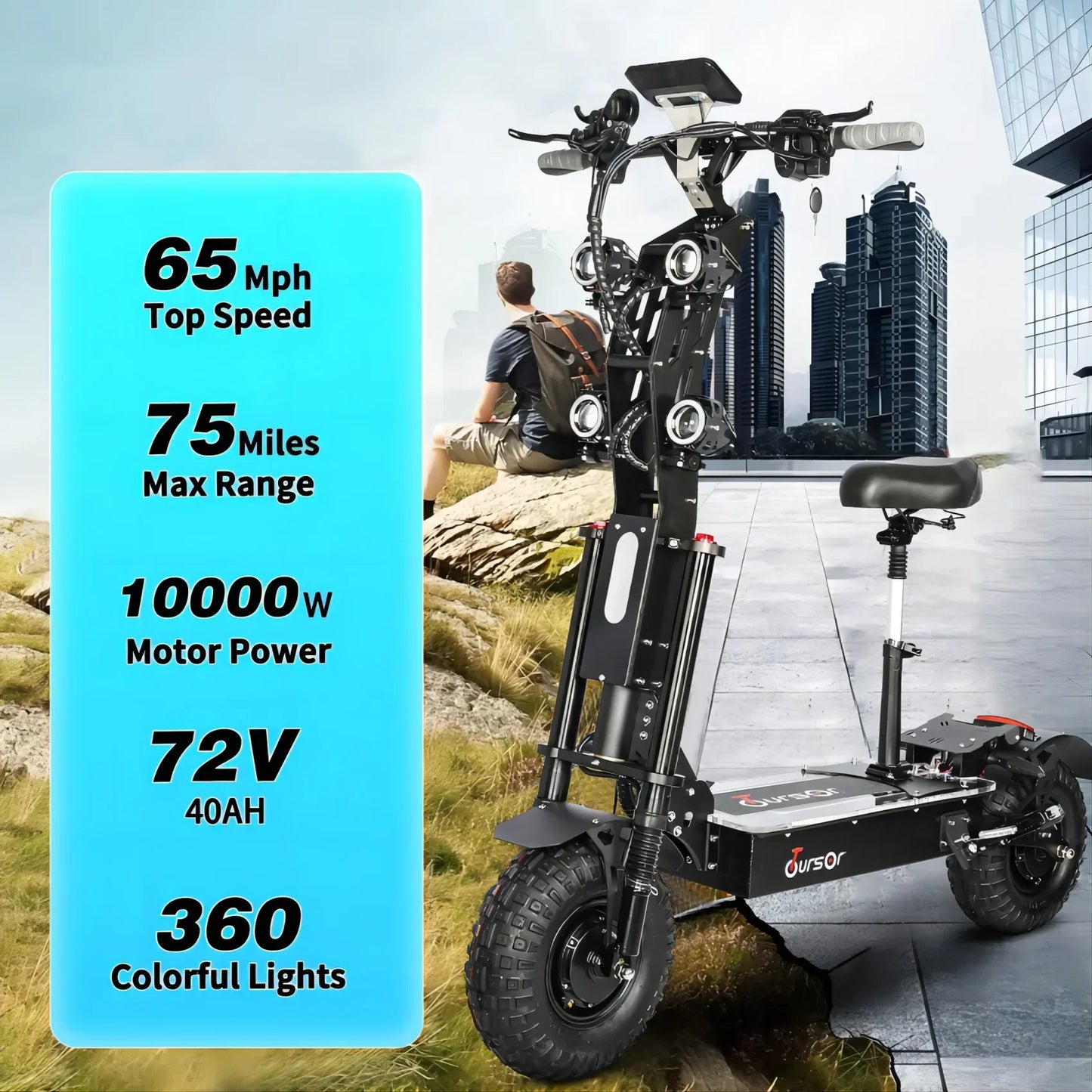 X14 Adult Electric Scooter with Maximum Speed of 65 Mph Travel 70 Mph 60V/72V 50AH,10000W Dual Electric Scooter Off-road