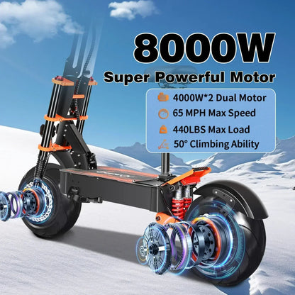 X8 Pro 8000W60V38.8AH electric scooter 14-inch off-road tires 95km/h LCD display folding electric scooter with seats