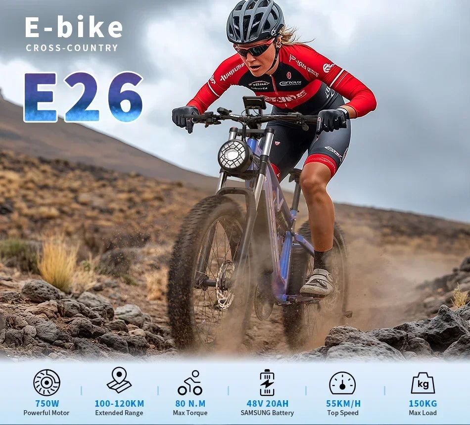 Duotts E26 26 Inch Electric Fat Tire Ebike 48V20AH Lithium Battery 80 NM Brushless Motor Double Suspension Bike Frame Sports