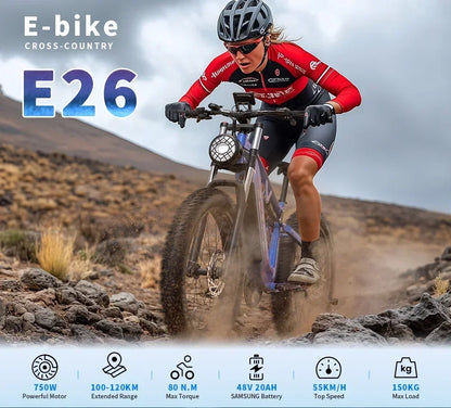 Duotts E26 26 Inch Electric Fat Tire Ebike 48V20AH Lithium Battery 80 NM Brushless Motor Double Suspension Bike Frame Sports