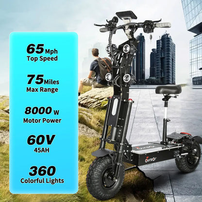 X14 Adult Electric Scooter with Maximum Speed of 65 Mph Travel 70 Mph 60V/72V 50AH,10000W Dual Electric Scooter Off-road