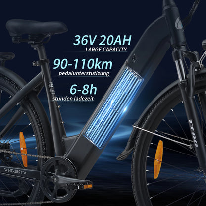 TTGO HZ-28ST Electric Bicycle,28'' 250W Motor 36V20Ah Battery 25km/h 100km Max Range Electric Bike,Disc Brake Mountain Fat Ebike