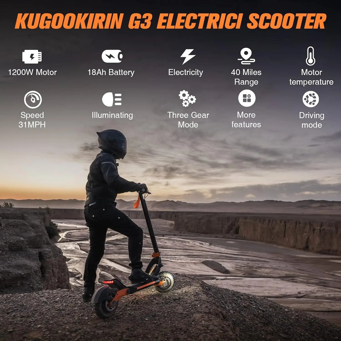 KuKirin G3 Electric Scooter 1200W Rear Motor 52V18Ah Adult E-Scooter 50KM/H Max Speed Touchable Display Control Panel EScooters