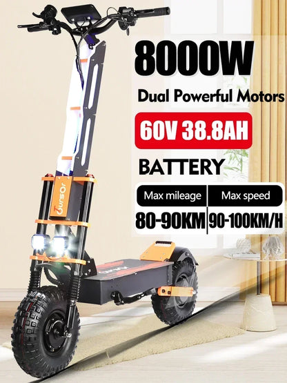 X8 Pro 8000W60V38.8AH electric scooter 14-inch off-road tires 95km/h LCD display folding electric scooter with seats